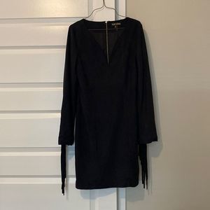TOP CHIC Faux Suede Long-Sleeved Fringe Dress - Black L
